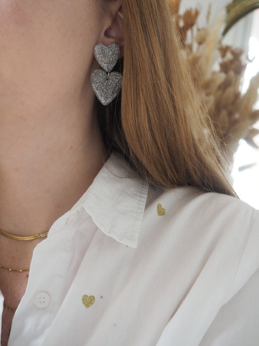FULL LOVE earrings - Silver glitter